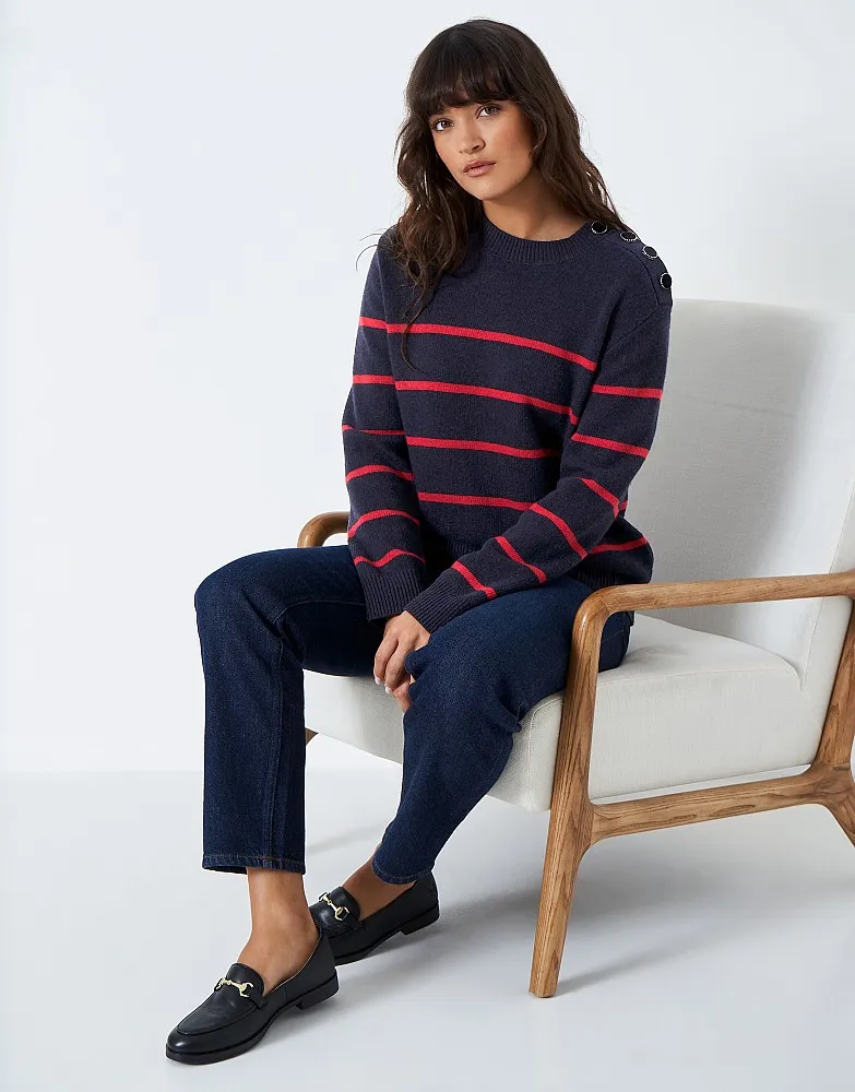 Women's Button Shoulder Stripe Jumper from Crew Clothing Company