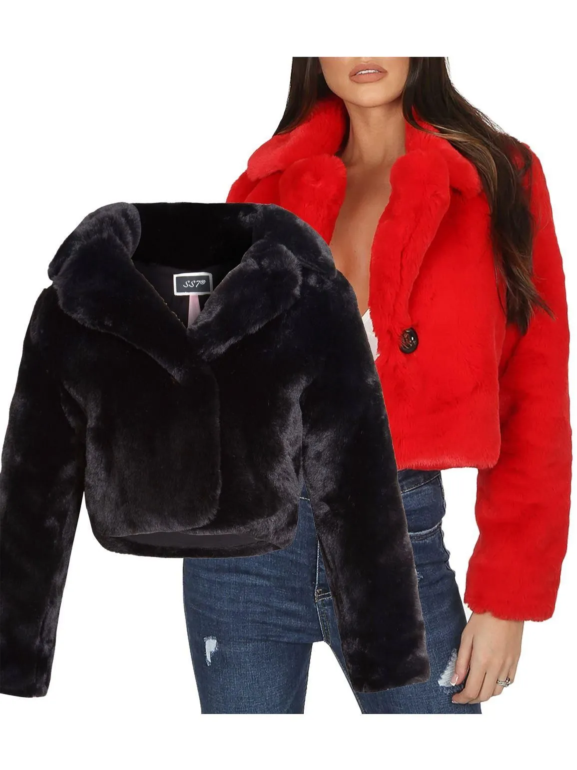 Womens Cropped Faux Fur Jacket, UK Sizes 6 to 14