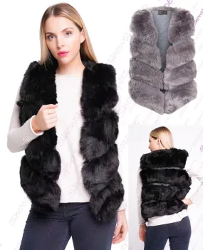 Womens Faux Fur Gilet  Jacket, Black, Grey, Mustard, White, Sizes 6 to 14