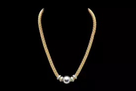 Yellow Gold Plated Silver Beaded NECKLACE with multiple Rows of Cubic Zirconia Rings  - Ceilo Milan