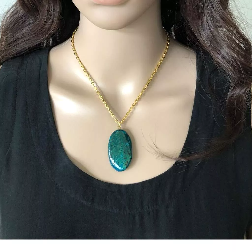 Yellow Turquoise Oval Stone Gold Chain Necklace