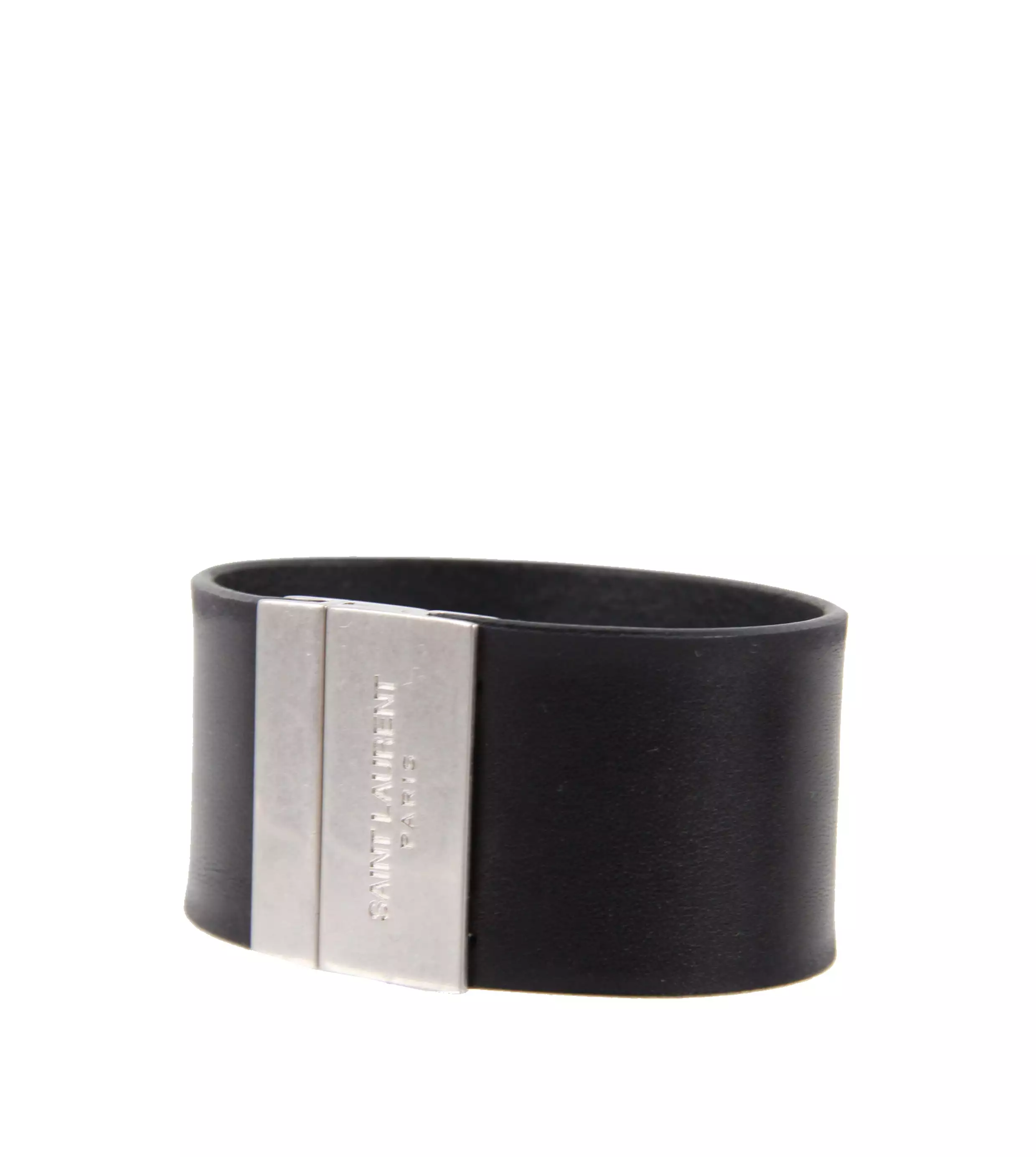 YSL Thick Plaque Bracelet, Black/Silver